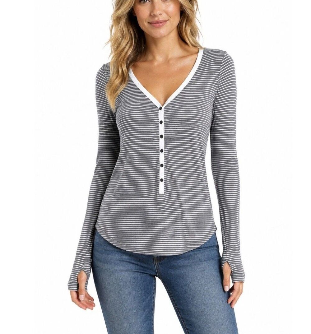 Lululemon Awesoma Henley Hyper Stripe Heathered Slate Ghost Top Women’s Size 6